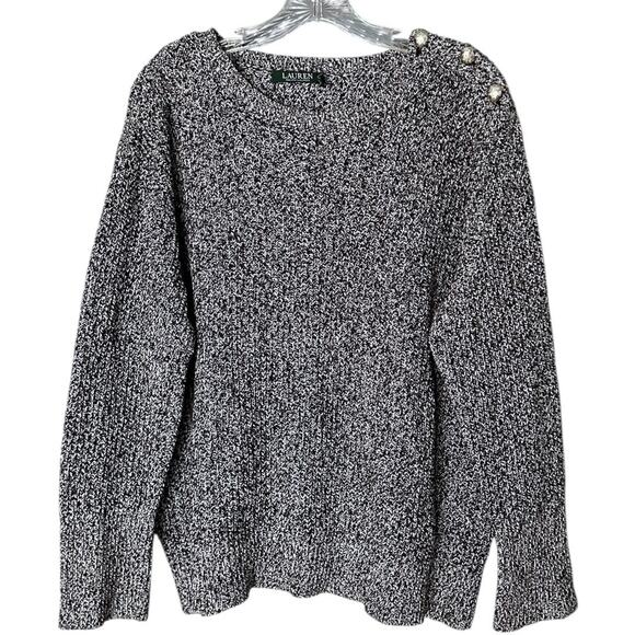 Lauren Ralph Lauren Marled Knit Crewneck Sweater Women's XL Grey Button Accents - Picture 1 of 6